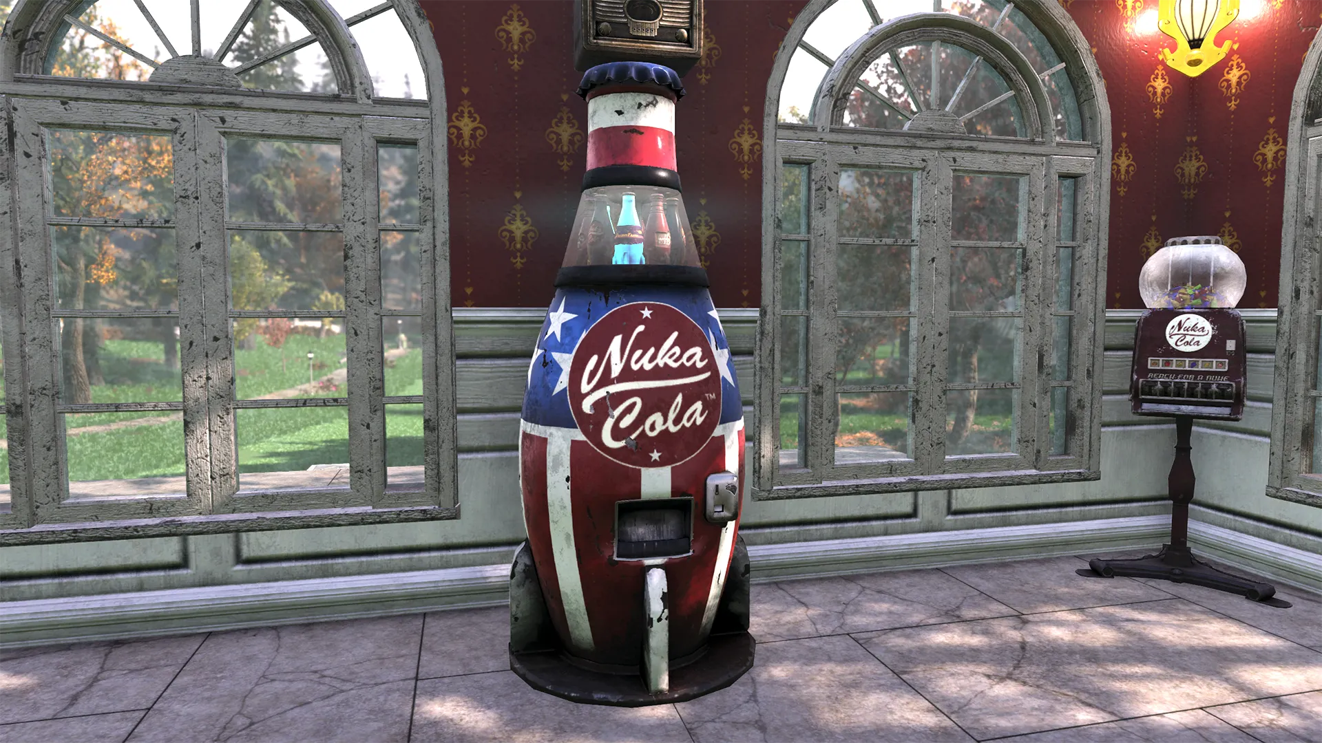 A patriotic Nuka-Cola vending machine from Fallout 76