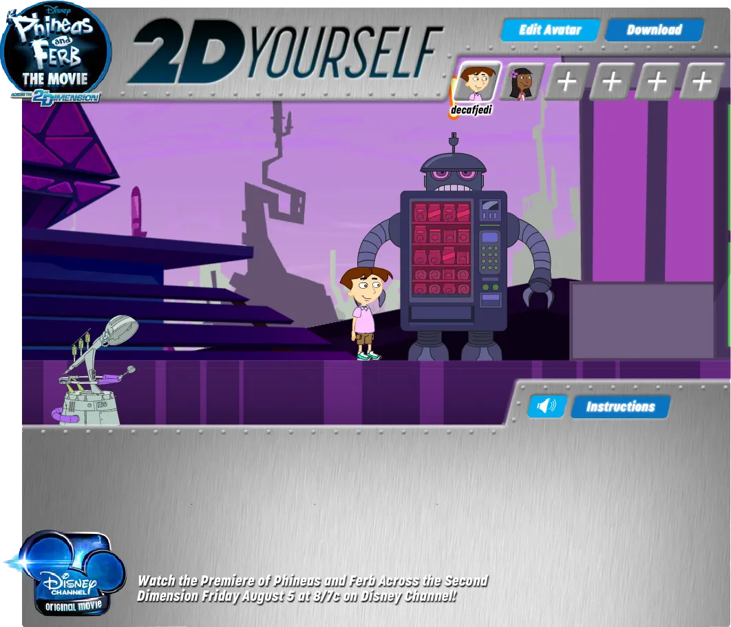 A transformed vending machine from Phineas and Ferb the Movie: Across the 2nd Dimension – 2D Yourself